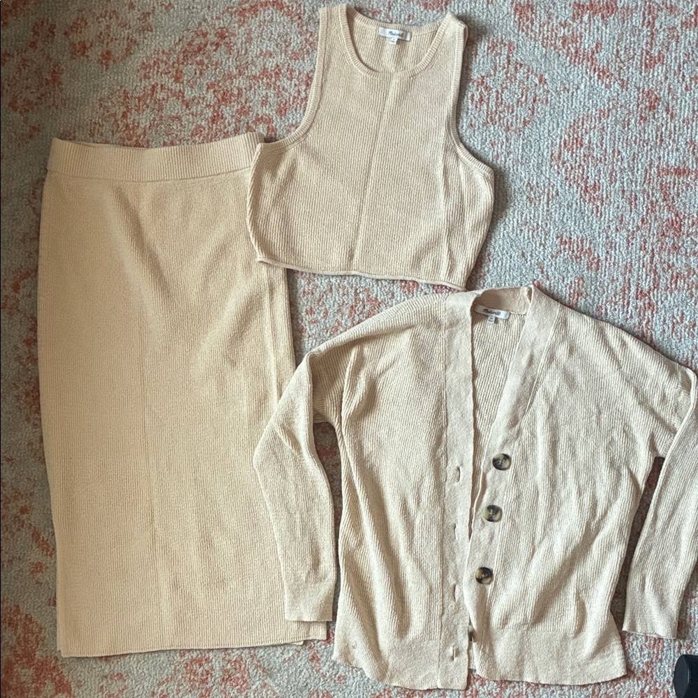 Madewell Knit Skirt, Tank & Cardigan Set *top and skirt are SM, cardigan is XS